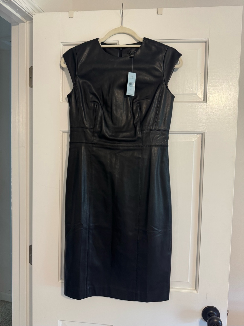 Ann Taylor Black Faux Leather Midi Sheath Dress